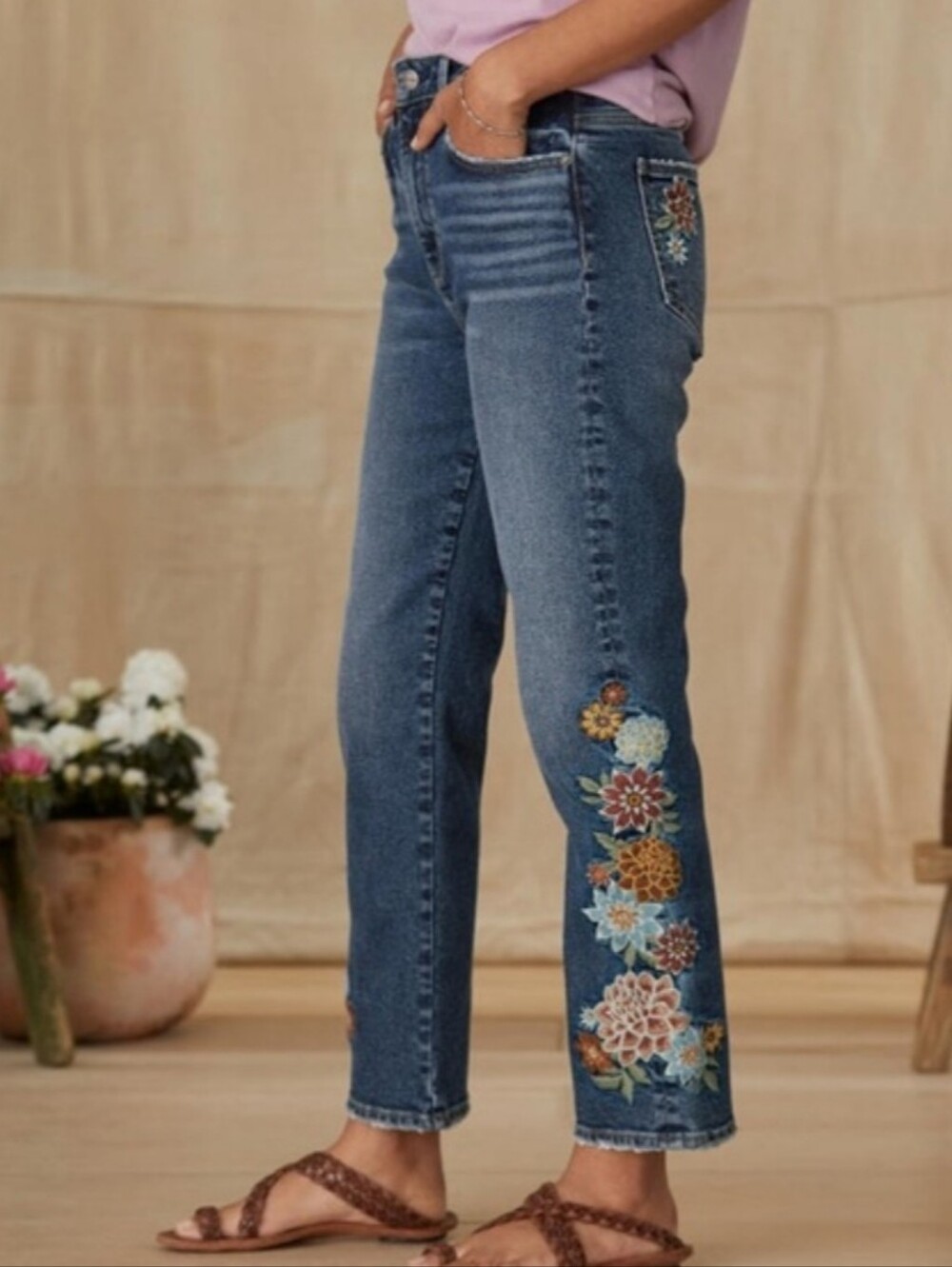 Driftwood Stella Bloom Embroidered Jeans in Dark Blue - Floral Detail - Picture 10 of 10